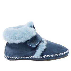 LL Bean Wicked Good Slippers Blue Shearling Suede Leather Winter Moccasin 5 - 6
